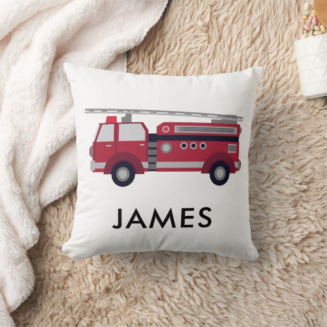 Add Your Name Red Fire truck Personalised Throw Pillow (Blanket)