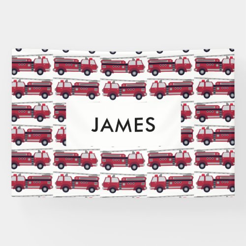 Add Your Name Red Fire truck Personalized Banner