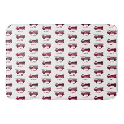 Add Your Name Red Fire truck Personalized Bath Mat