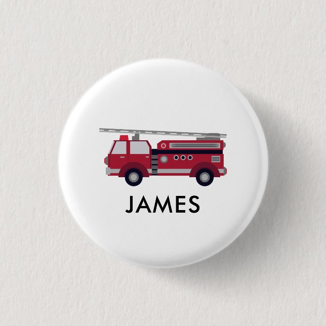 Add Your Name Red Fire truck Personalized Button (Front)