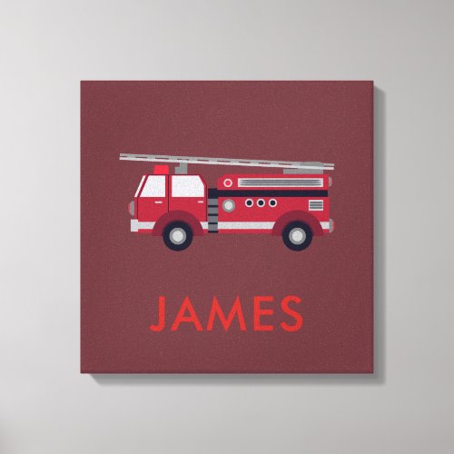 Add Your Name Red Fire truck Personalized Canvas Print