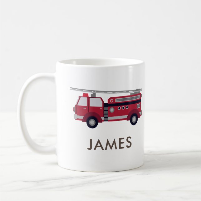 Add Your Name Red Fire truck Personalized Coffee M Coffee Mug (Left)