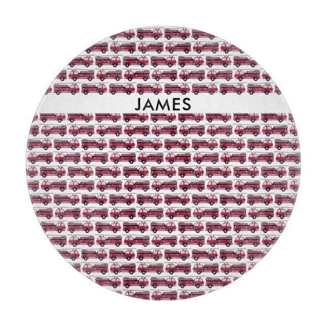 Add Your Name Red Fire truck Personalized Cutting Board (Front)