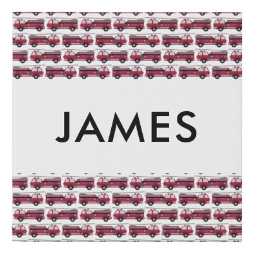 Add Your Name Red Fire truck Personalized Faux Canvas Print