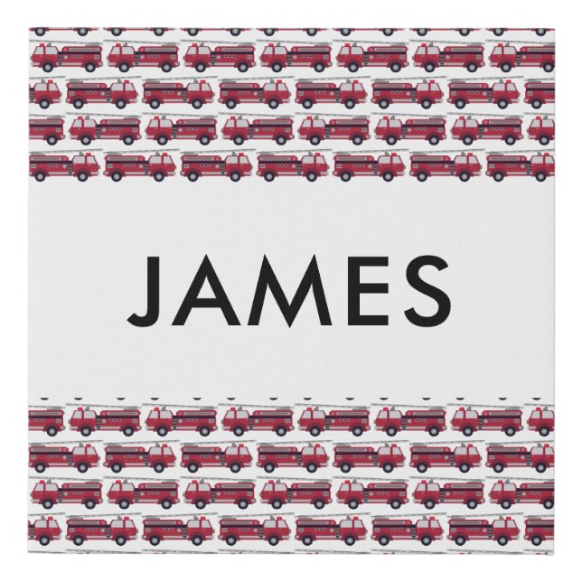 Add Your Name Red Fire truck Personalized Faux Canvas Print (Front)