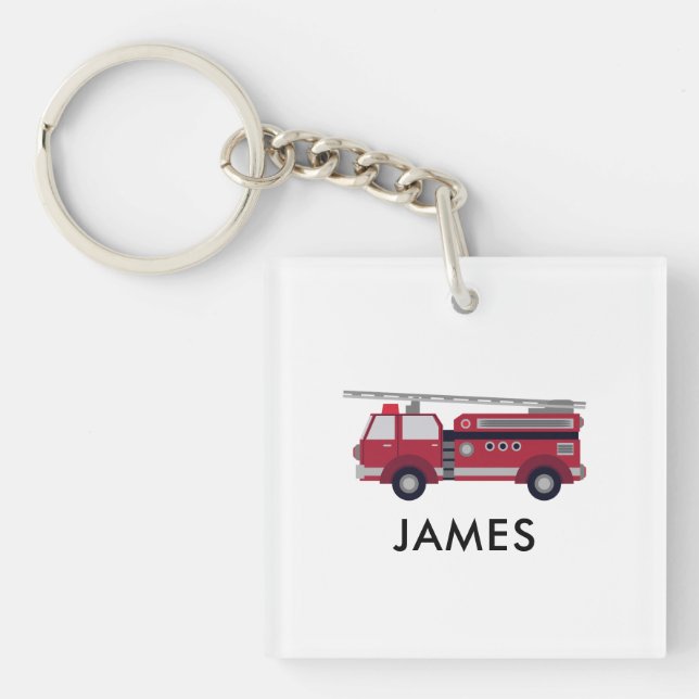 Add Your Name Red Fire truck Personalized Keychain (Front)