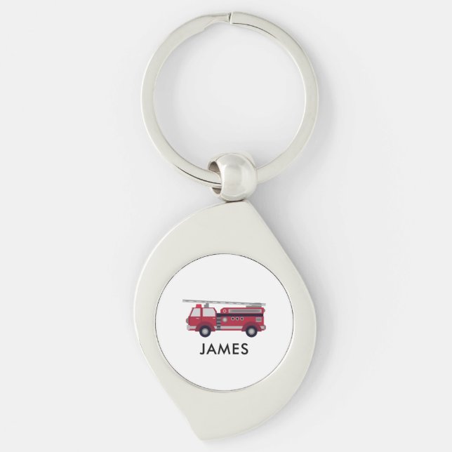 Add Your Name Red Fire truck Personalized Keychain (Front)