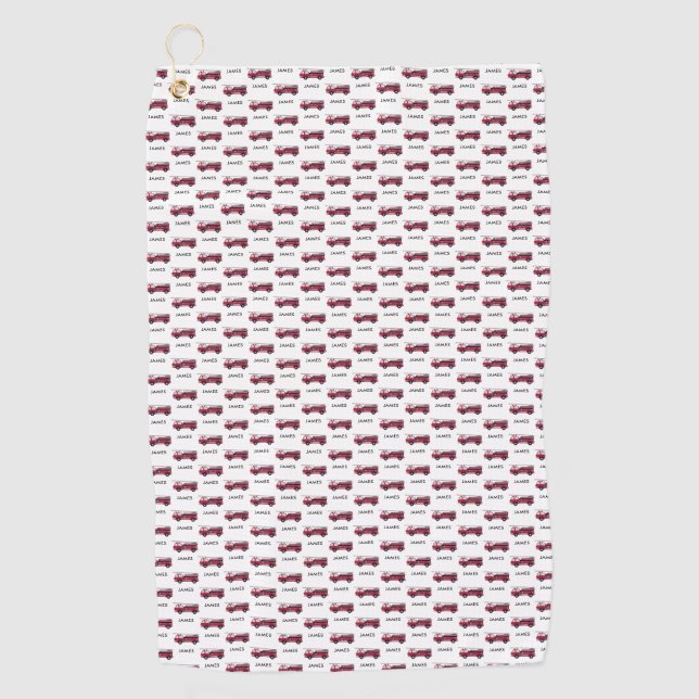 Add Your Name Red Fire truck Personalized Kids Golf Towel (Front)