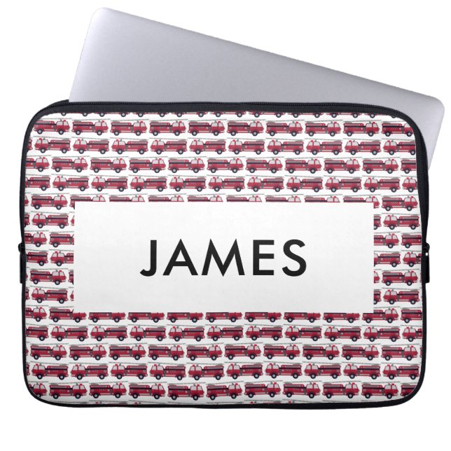 Add Your Name Red Fire truck Personalized Laptop Sleeve (Front)