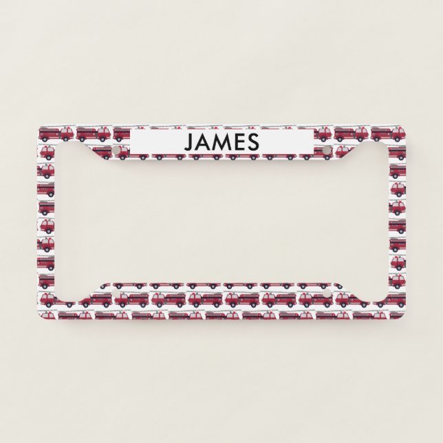 Add Your Name Red Fire truck Personalized License Plate Frame (Front)