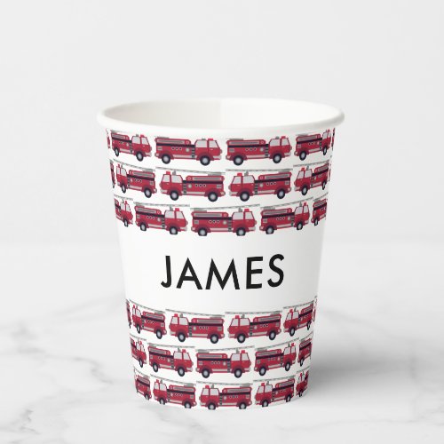 Add Your Name Red Fire truck Personalized Paper Cups