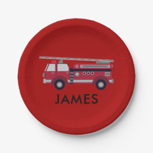 Add Your Name Red Fire truck Personalized Paper Plates