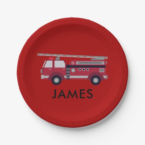 Add Your Name Red Fire truck Personalized Paper Plates