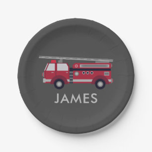 Add Your Name Red Fire truck Personalized Paper Plates