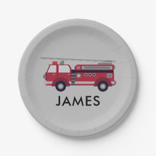 Add Your Name Red Fire truck Personalized Paper Plates