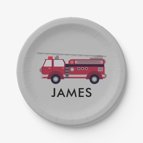 Add Your Name Red Fire truck Personalized Paper Plates