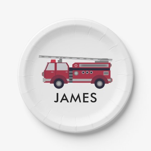 Add Your Name Red Fire truck Personalized Paper Plates