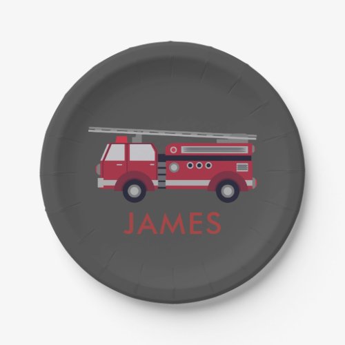 Add Your Name Red Fire truck Personalized Paper Plates