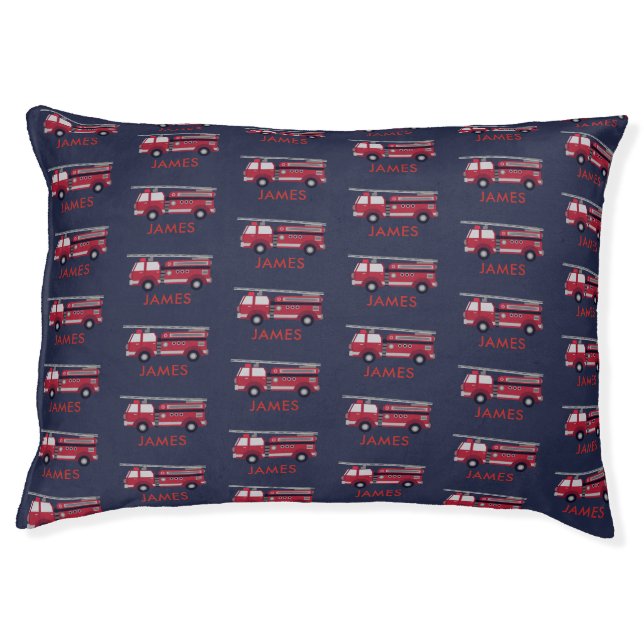 Add Your Name Red Fire truck Personalized Pet Bed (Front)