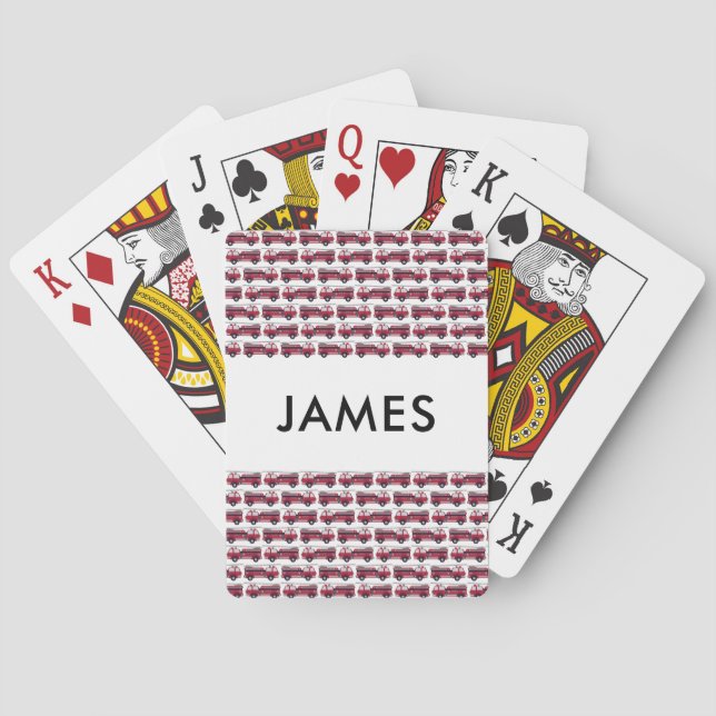 Add Your Name Red Fire truck Personalized Poker Cards (Back)
