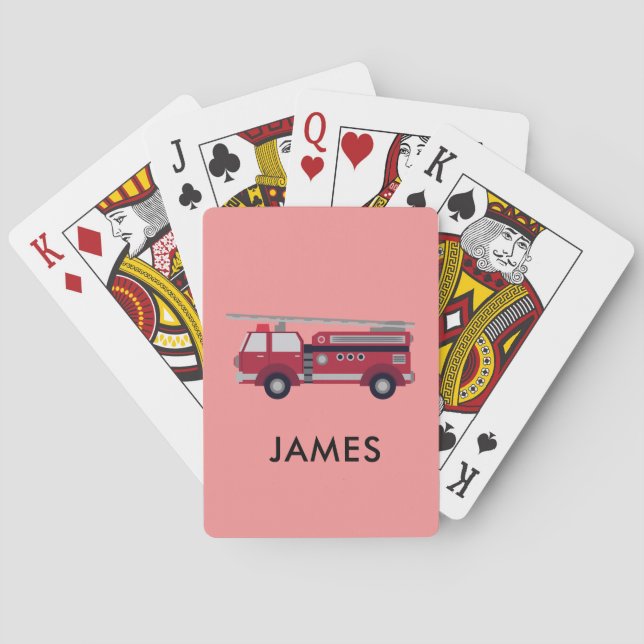 Add Your Name Red Fire truck Personalized Poker Cards (Back)