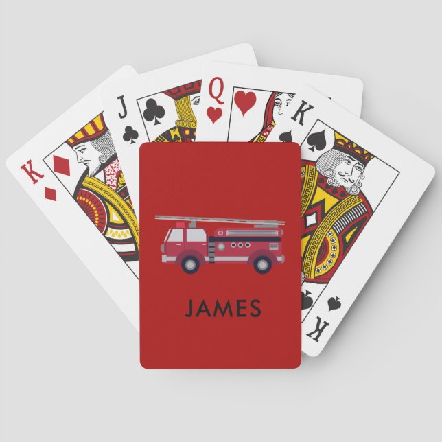 Add Your Name Red Fire truck Personalized Poker Cards (Back)