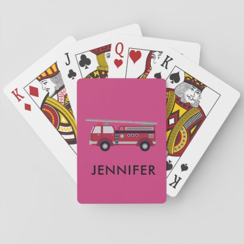 Add Your Name Red Fire truck Personalized Poker Cards