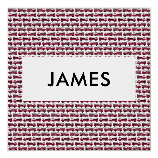 Add Your Name Red Fire truck Personalized Poster (Front)