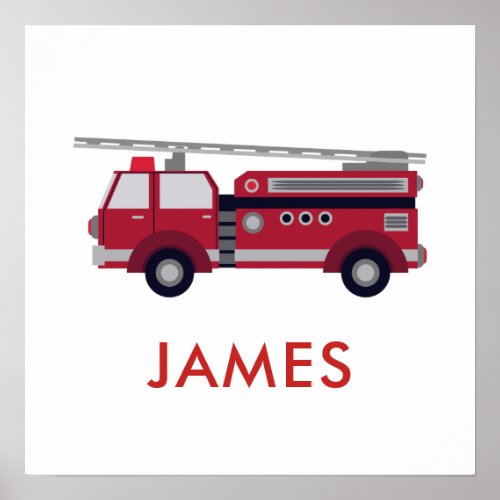 Add Your Name Red Fire truck Personalized Poster