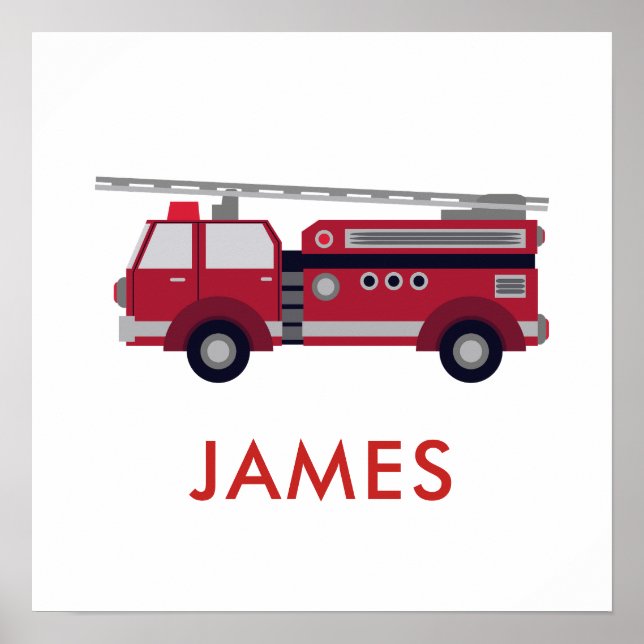 Add Your Name Red Fire truck Personalized Poster (Front)