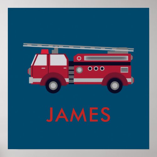 Add Your Name Red Fire truck Personalized Poster