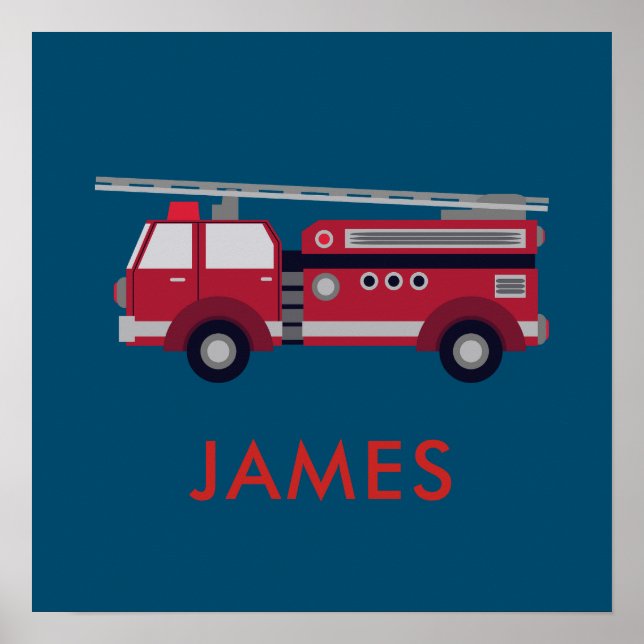 Add Your Name Red Fire truck Personalized Poster (Front)