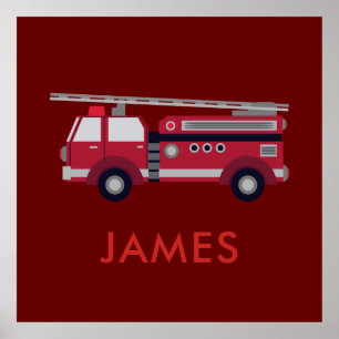 Add Your Name Red Fire truck Personalized Poster