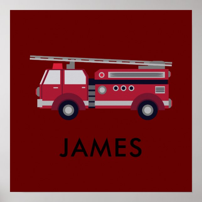 Add Your Name Red Fire truck Personalized  Poster (Front)