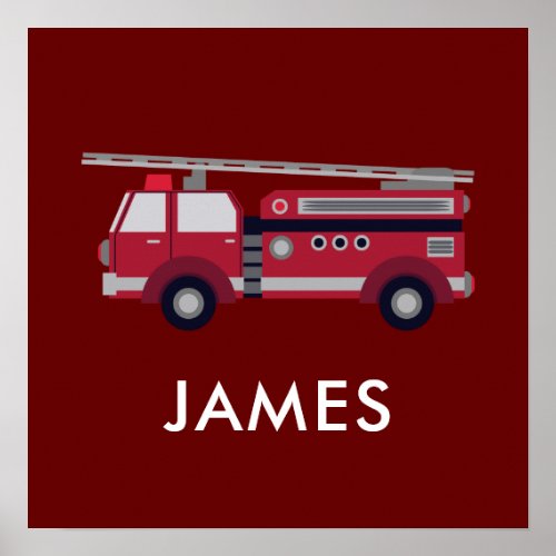 Add Your Name Red Fire truck Personalized  Poster