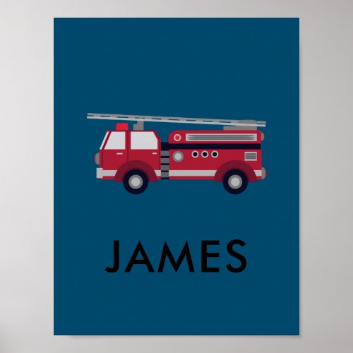 Add Your Name Red Fire truck Personalized  Poster
