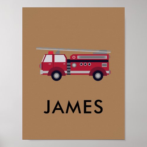 Add Your Name Red Fire truck Personalized  Poster