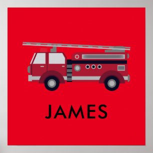 Add Your Name Red Fire truck Personalized Poster