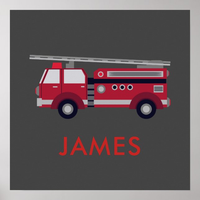 Add Your Name Red Fire truck Personalized  Poster (Front)