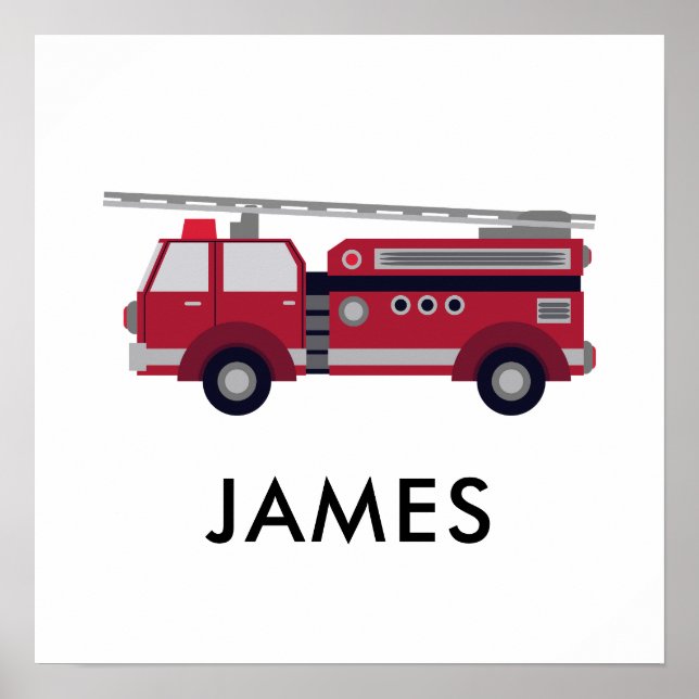 Add Your Name Red Fire truck Personalized  Poster (Front)