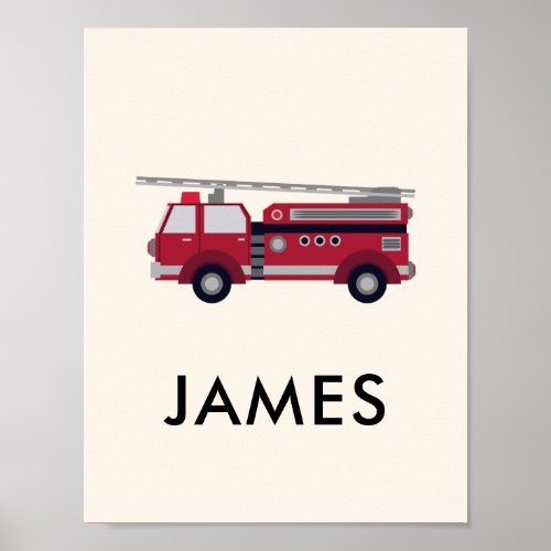 Add Your Name Red Fire truck Personalized  Poster