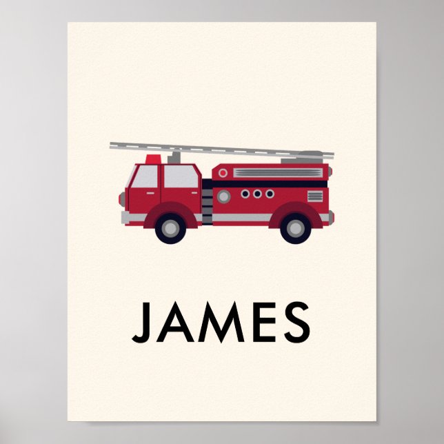 Add Your Name Red Fire truck Personalized  Poster (Front)