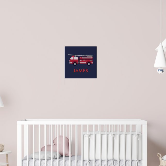 Add Your Name Red Fire truck Personalized Poster (Nursery 2)