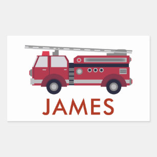 Add Your Name Red Fire truck Personalized Rectangular Sticker