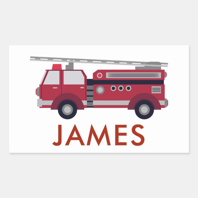 Add Your Name Red Fire truck Personalized Rectangular Sticker (Front)