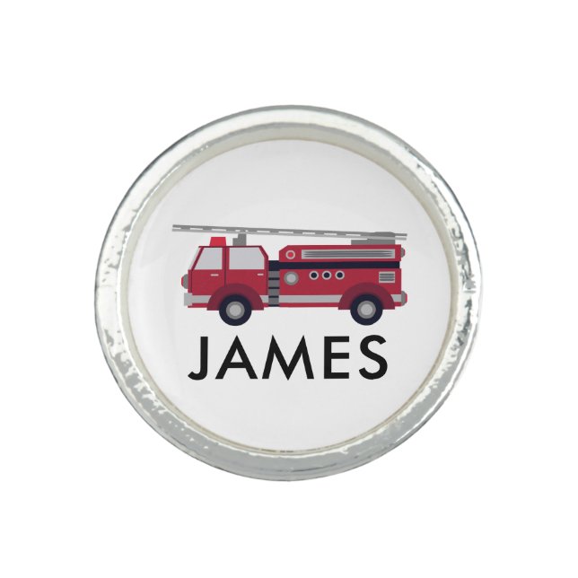 Add Your Name Red Fire truck Personalized Ring (Front)