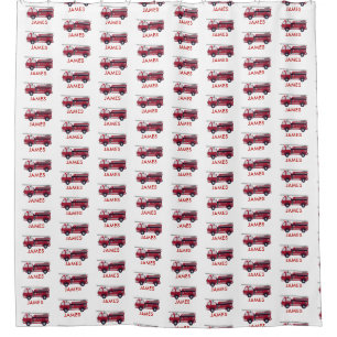 Add Your Name Red Fire truck Personalized Shower Curtain