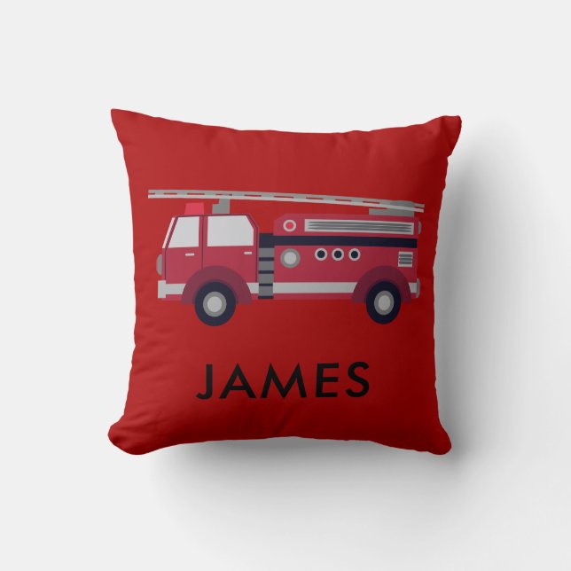 Add Your Name Red Fire truck Personalized Throw Pillow (Front)