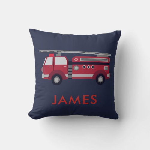 Add Your Name Red Fire truck Personalized Throw Pillow