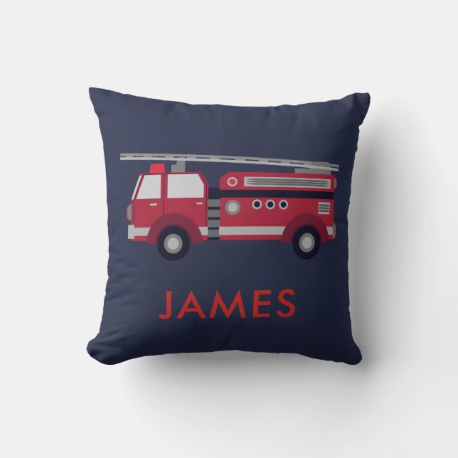 Add Your Name Red Fire truck Personalized Throw Pillow (Front)